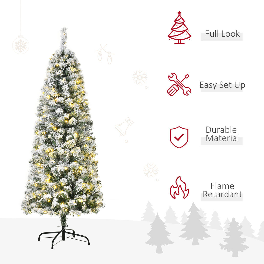 5 Feet Pre Lit Christmas Tree Artificial Snow Flocked Christmas Tree w/ Warm White LED