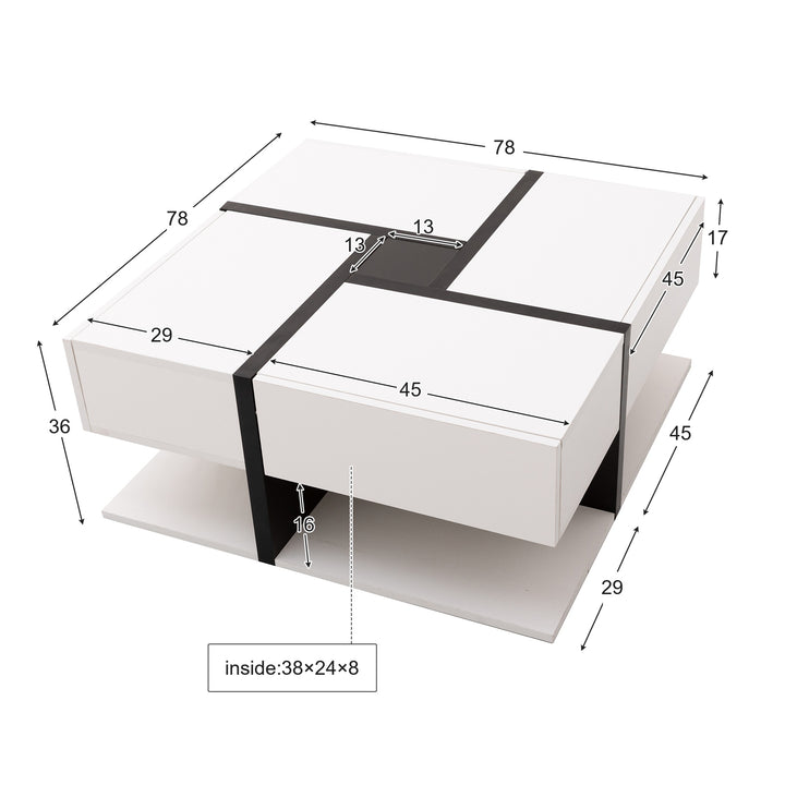 Wooden Square Coffee Table with Drawers & Storage