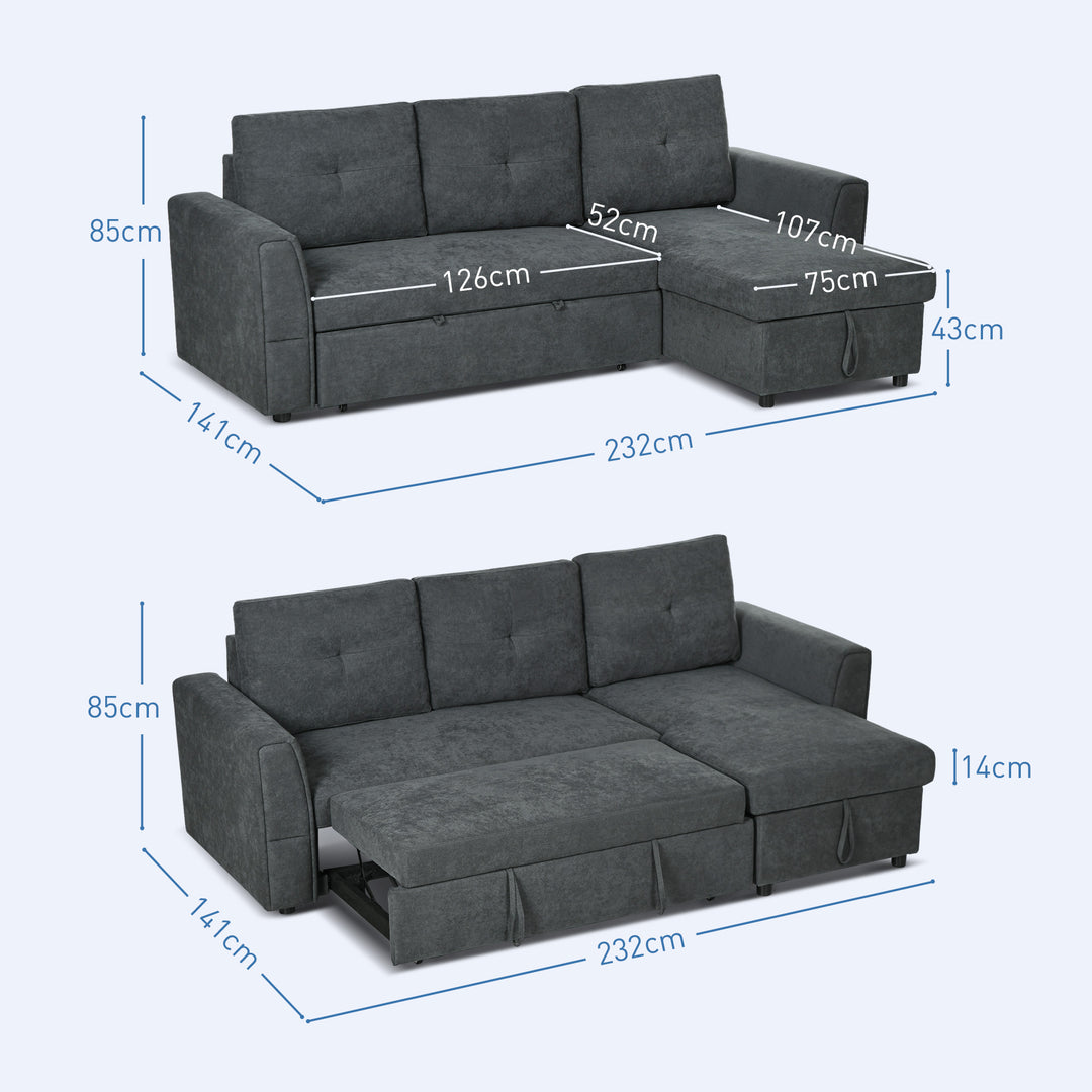 3 Seater Sofa Bed with Chaise Lounge, Recliner