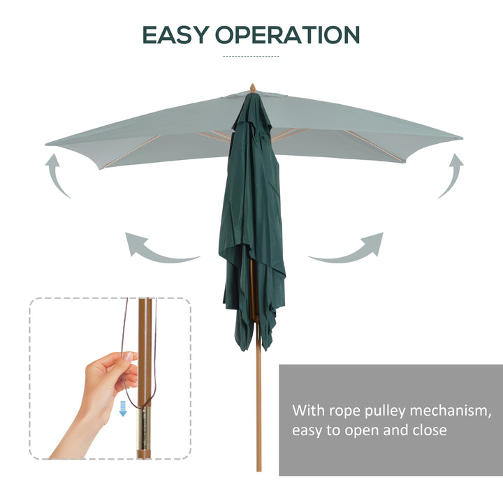 Waterproof 295L x 200W x 255Hcm Wooden Garden Patio Parasol Umbrella-Dark Green