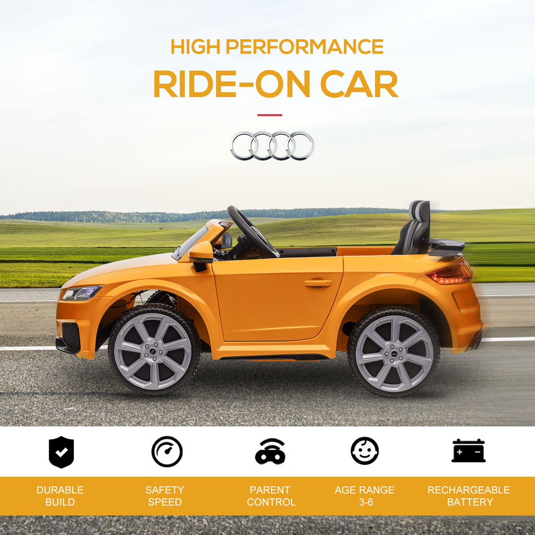 Kids Licensed Audi TT RS Ride-On Car 12V Battery w/ Remote Suspension Headlights and MP3 Player 3km/h Yellow