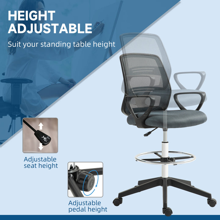 Vinsetto Ergonomic Mesh Back Drafting Chair Draughtsman Chair with Adjustable Height