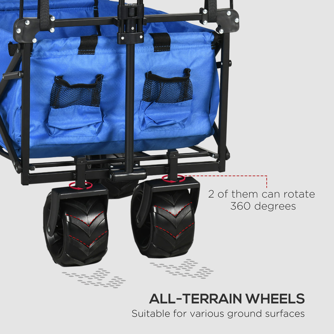 Folding Trolley Cart Storage Wagon Beach Trailer 4 Wheels with Handle Overhead Canopy Cart Push Pull for Camping