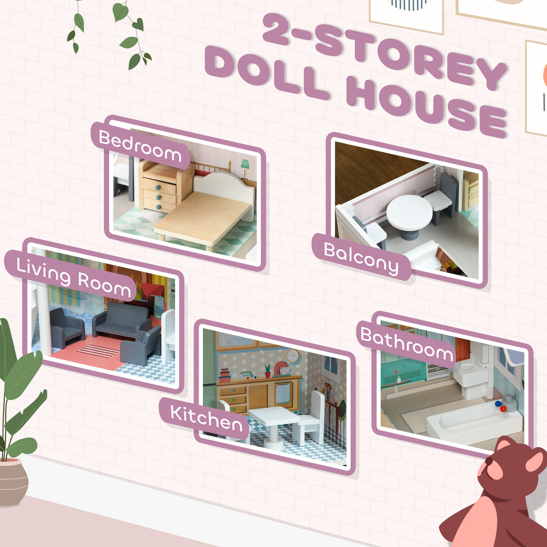 2 Storey Dolls House with 13 Pieces Furniture