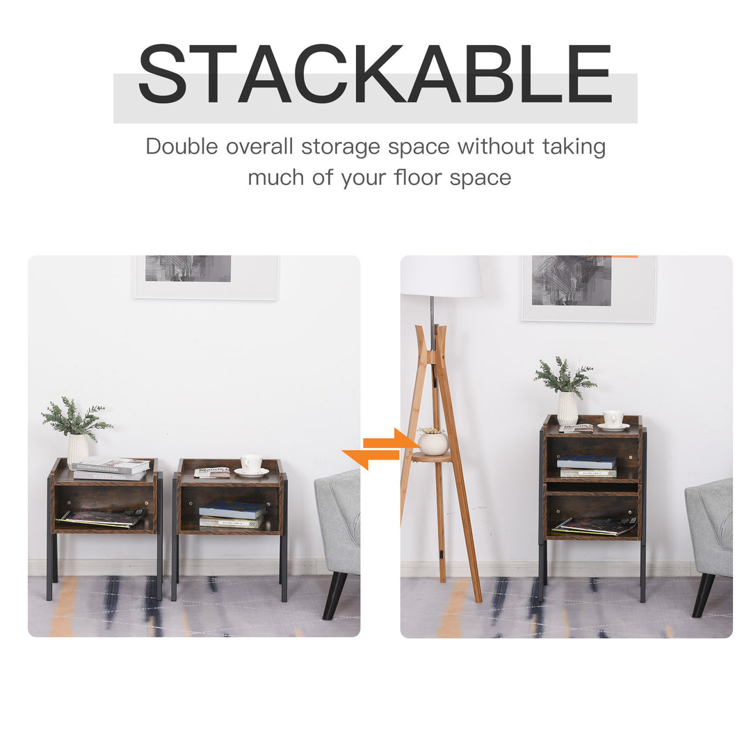 HOMCOM Set Of 2 Industrial Stacking Side Tables