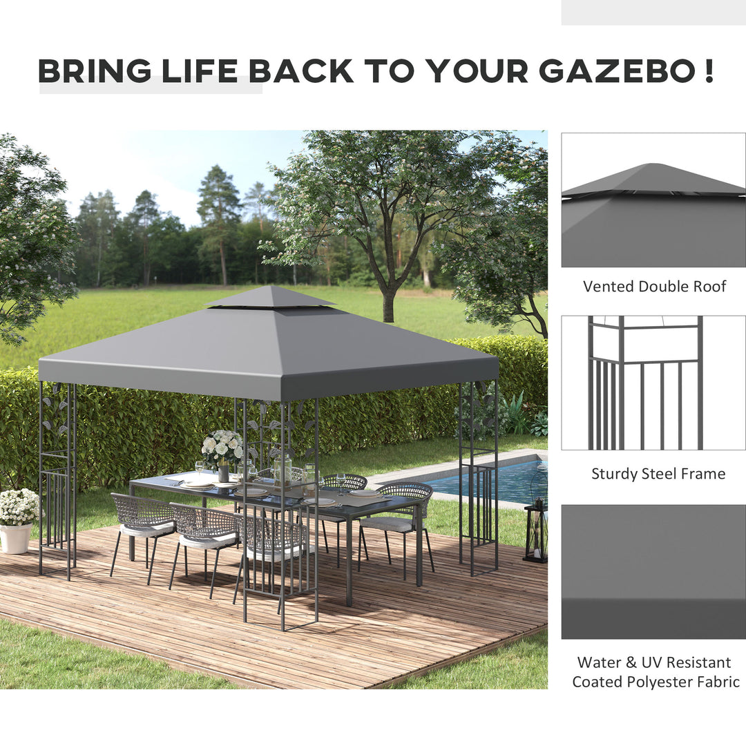 3 x 3m Outdoor Garden Steel Gazebo with 2 Tier Roof