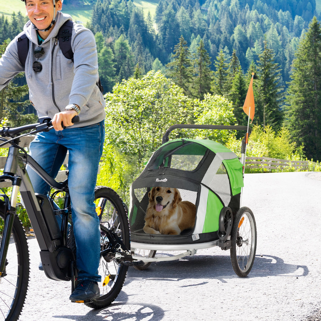 Dog Bike Trailer 2-in-1 Pet Stroller for Large Dogs Cart Foldable Bicycle Carrier Aluminium Frame w/ Safety Leash Hitch Coupler Flag