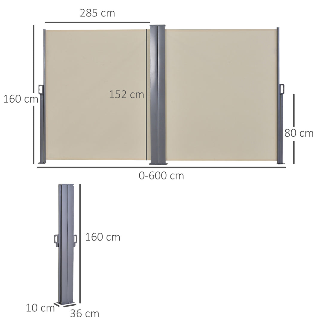 6 x 1.6 M Double Canopy Pull-Out Side Awning Sun Rain Outdoor Protection w/ Steel Frame Retractable Garden Privacy Home