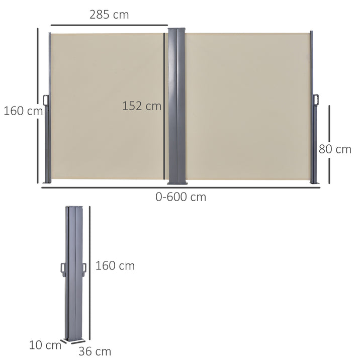 6 x 1.6 M Double Canopy Pull-Out Side Awning Sun Rain Outdoor Protection w/ Steel Frame Retractable Garden Privacy Home