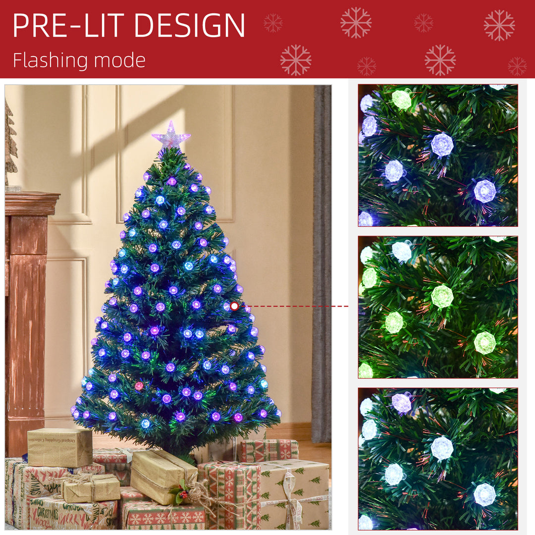 4FT Prelit Christmas Tree Artificial w/Fibre Optic Decorations LED Light Holiday Home Xmas Decoration-Green