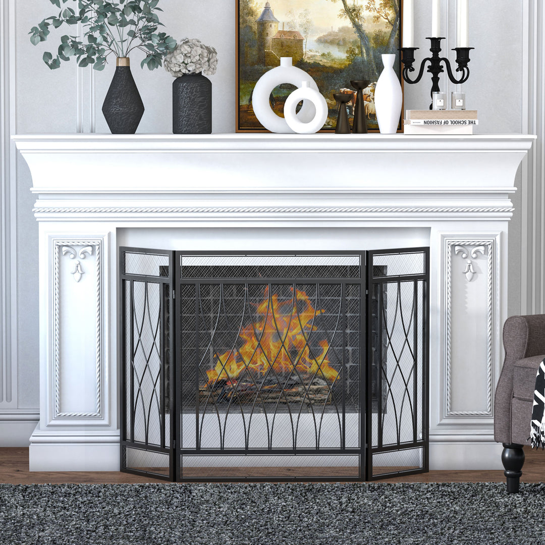 3-Panel Folding Fireplace Screen