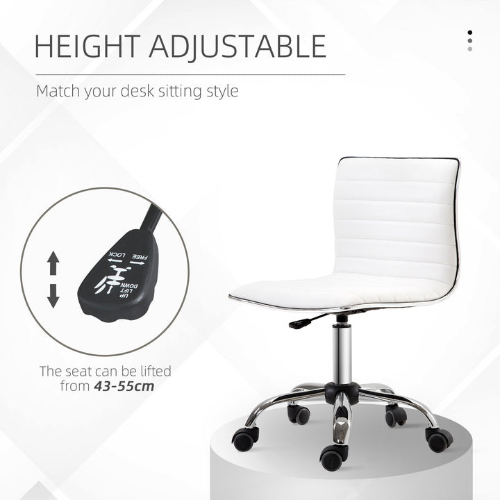 HOMCOM Adjustable Swivel Office Chair, Armless, PU Leather, Chrome Base, White