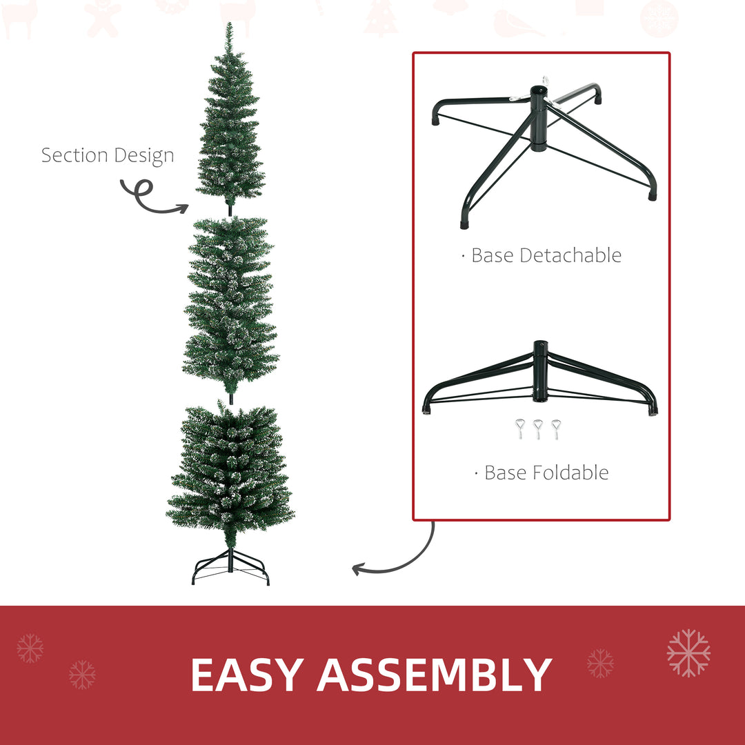 7.5FT Artificial Christmas Tree Snow Dipped Xmas Pencil Tree Holiday Home Indoor Decoration with Foldable Black Stand