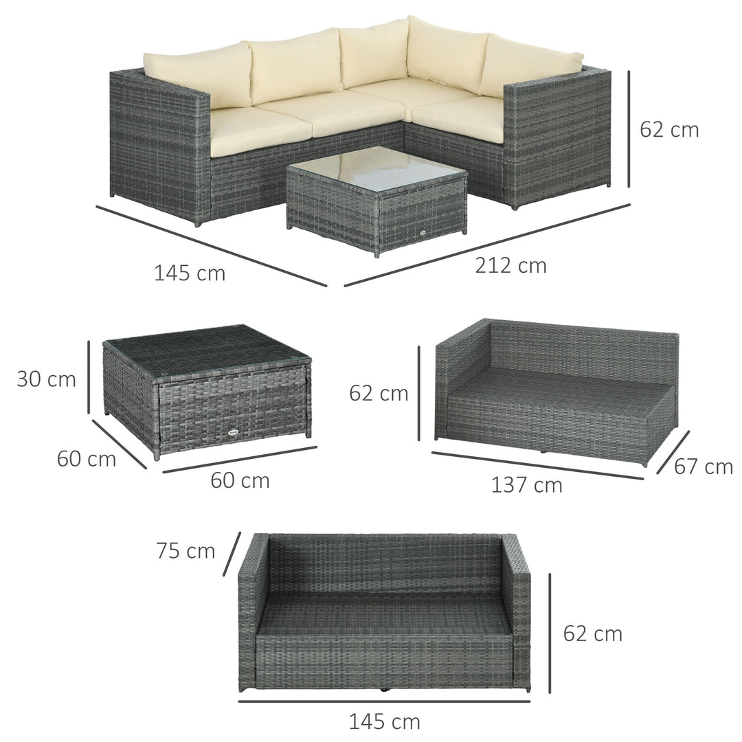 3Pcs Rattan Garden Furniture 4 Seater Outdoor Patio Corner Sofa Chair Set with Coffee Table Thick Cushions