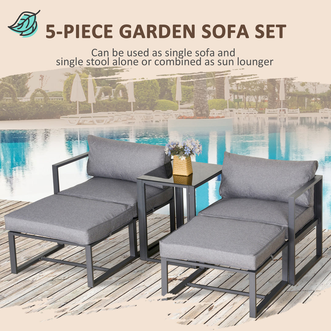 5 Piece Garden Conversation Set Patio Furniture Set Outdoor Sun Lounger 2 Sofas 2 Footstools End Table with Cushions