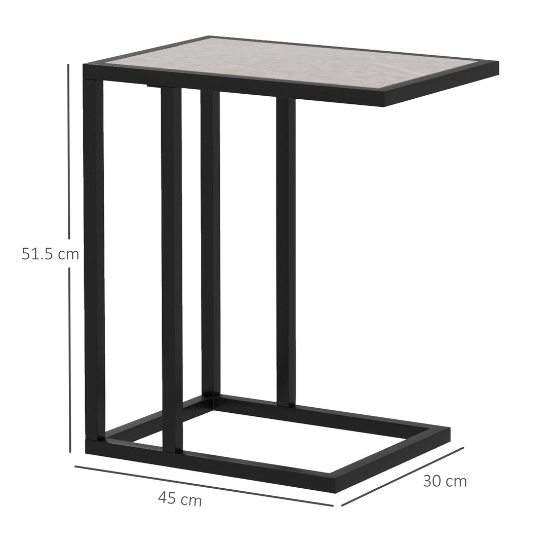 HOMCOM C Shape Bedside Table w/Metal Frame Marble-Effect