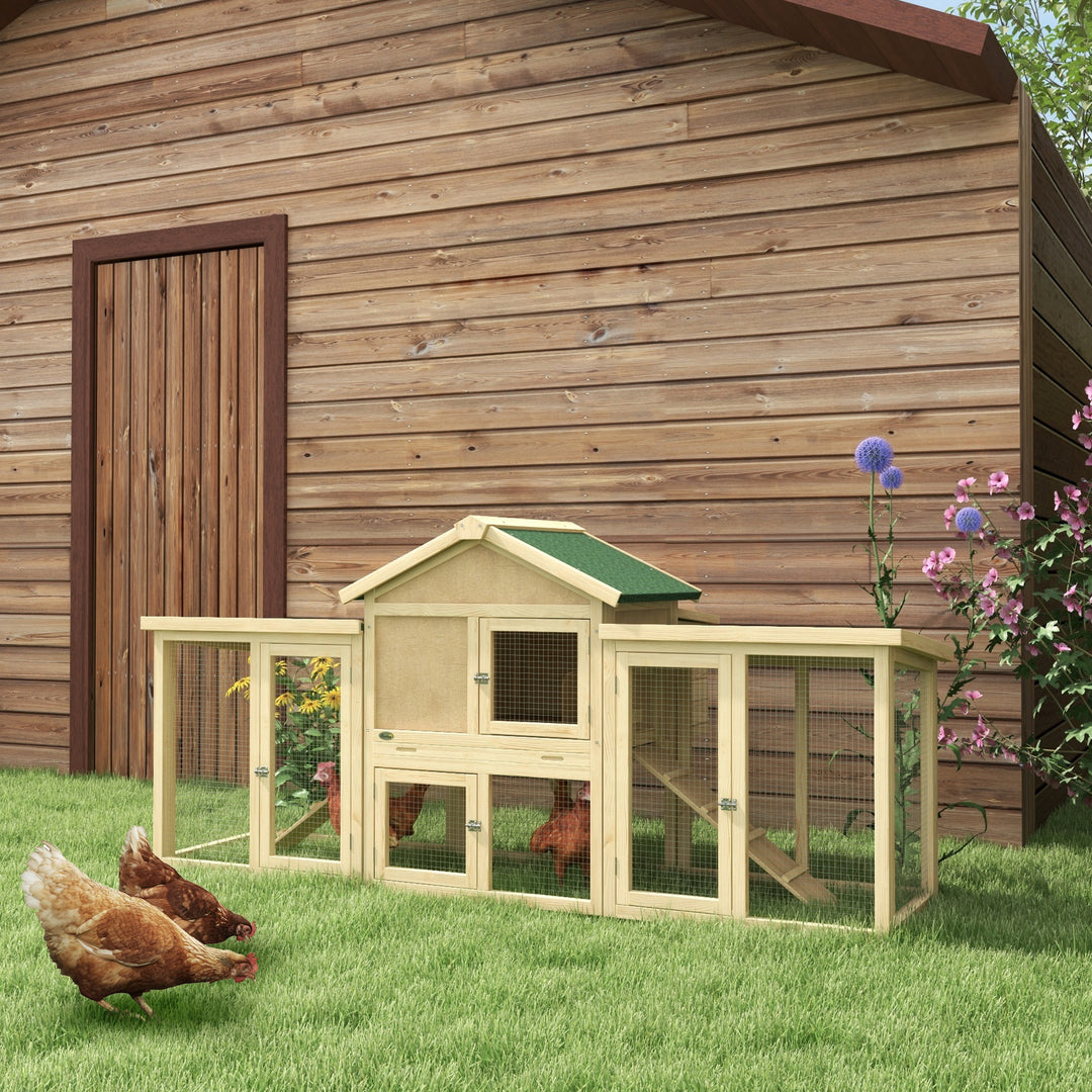 Large Chicken Coop with Run Backyard Hen House Poultry Coops Cages with Nesting Box Wooden 204 x 85 x 93cm