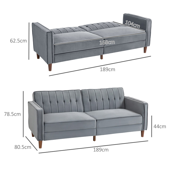 Velvet-Feel Three-Seater Sofa Bed - Dark Grey