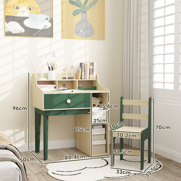 Kids Desk and Chair Set with Storage Shelves and Drawer