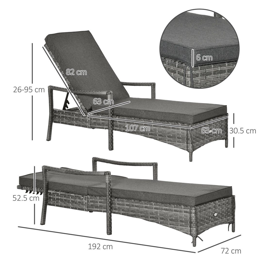 Rattan Sun Lounger Garden Lounger Rattan Wicker w/ 4-Level Adjustable Headrest