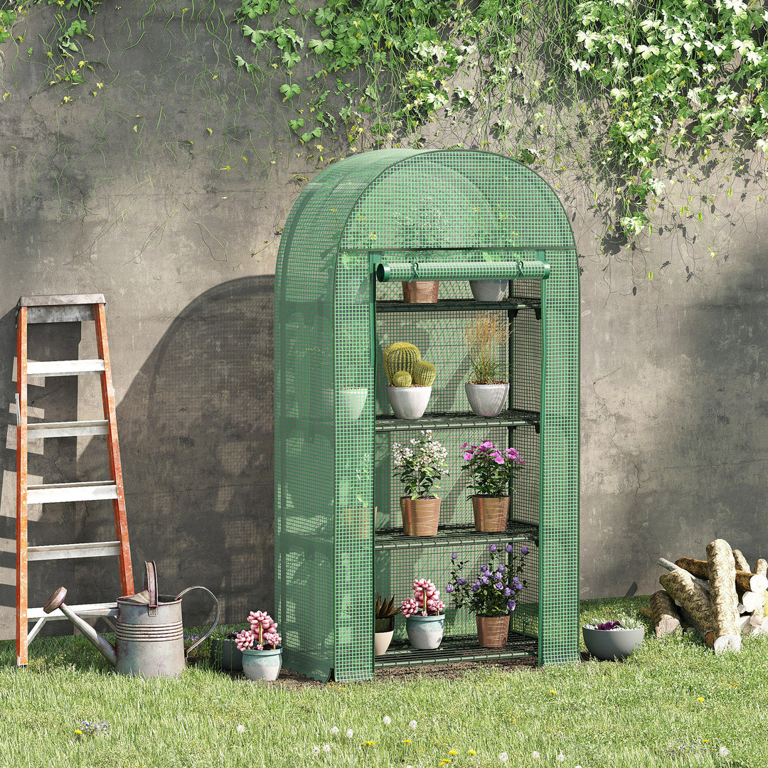 Compact Mini Greenhouse Outdoor with Storage Shelf and Roll-Up Zippered Door