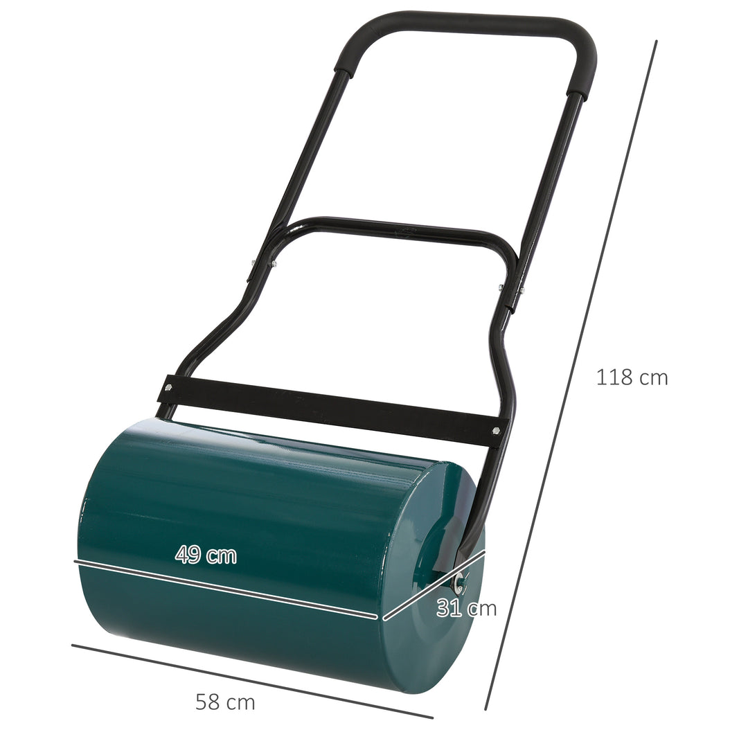 40L Lawn Roller Drum Scraper Bar Collapsible Handle Water or Sand Filled Φ32cm Green