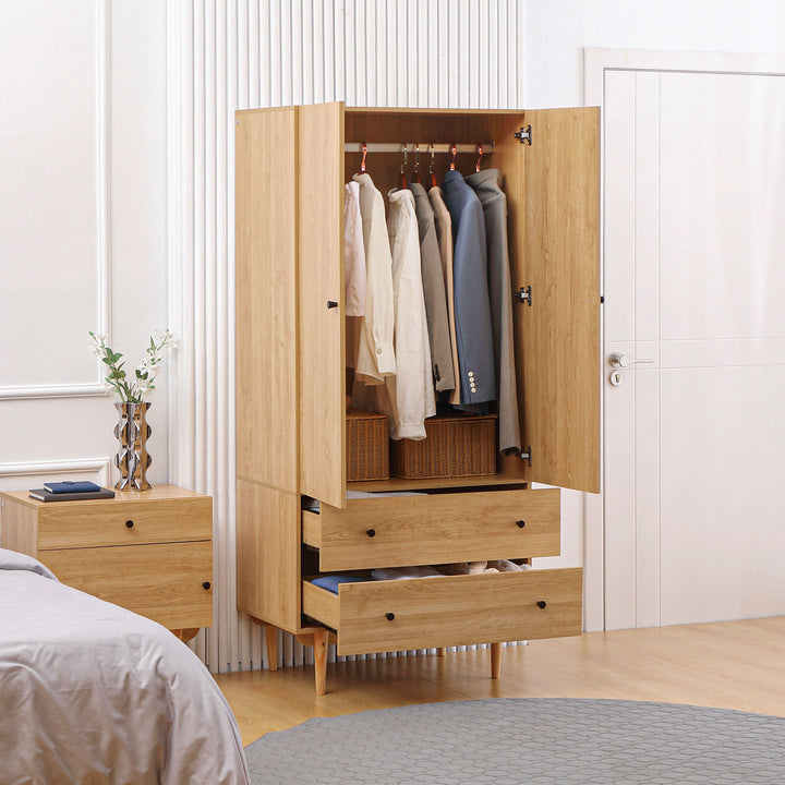 HOMCOM Wardrobe with 2 Doors, 2 Drawers, Natural