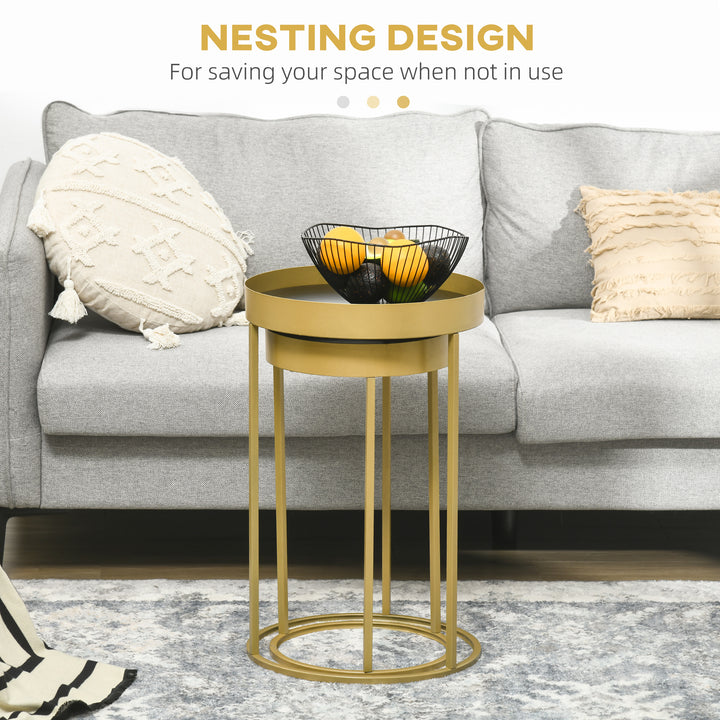 Nesting Accent Tables: 2-Piece Set with Gold Frames & Marble-Effect Tops