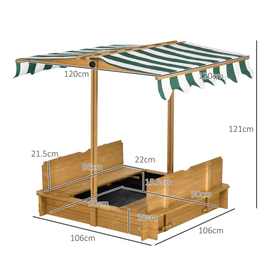 Wooden Sandpit with Adjustable Canopy Light Brown