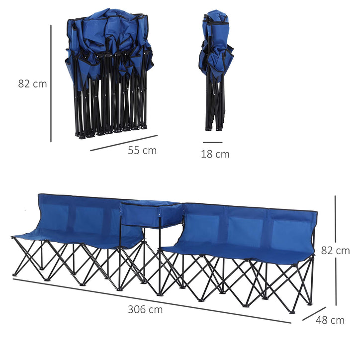 Folding Camping Bench: Steel-Framed Portable Seating for 6 with Integrated Cooler Bag