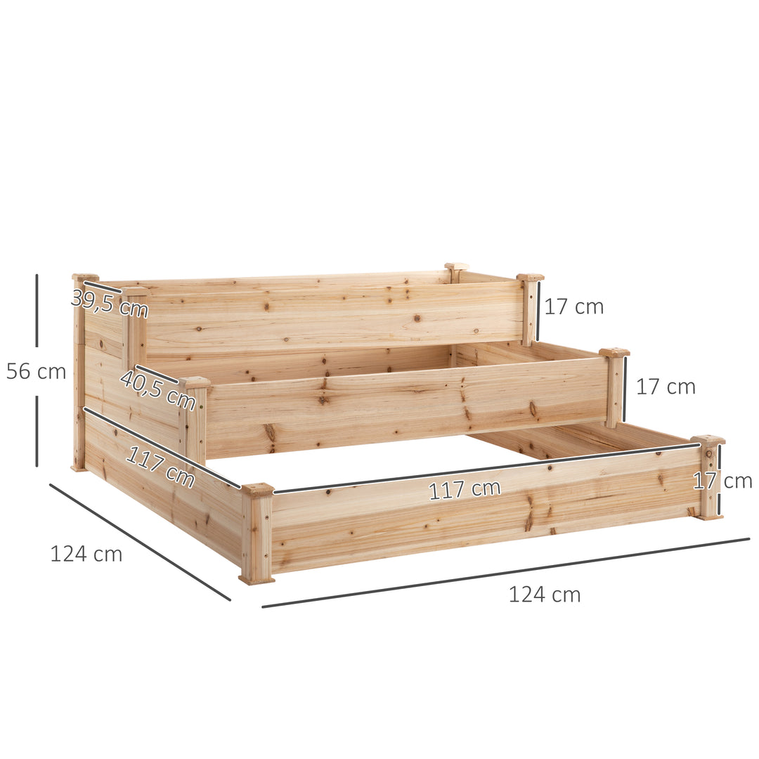 Wooden Raised Garden Bed 3-Tier Planter Kit Elevated Planter Box Stand for Yard & Patio 124 x 124 x 56 cm