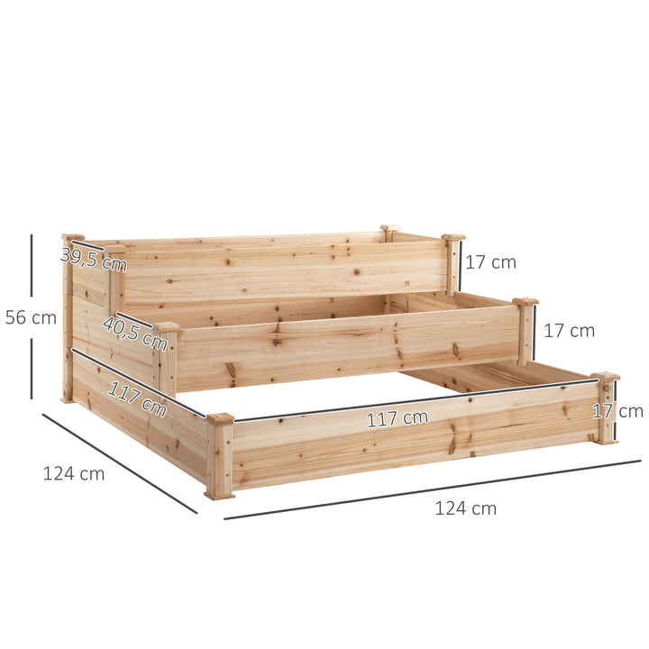 Wooden Raised Garden Bed 3-Tier Planter Kit Elevated Planter Box Stand for Yard & Patio 124 x 124 x 56 cm