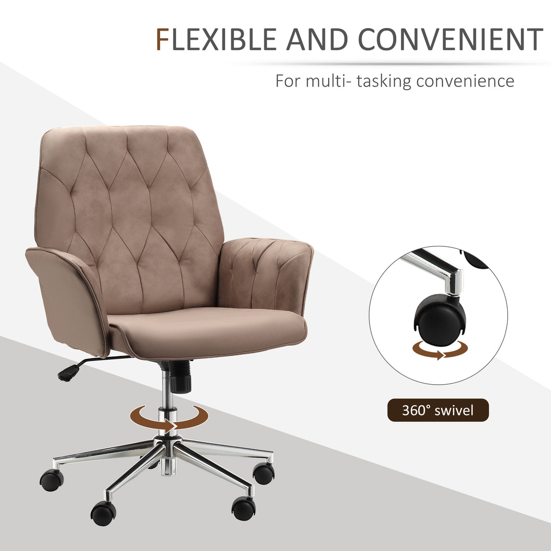 Vinsetto Micro Fibre Mid Back Office Chair, Adjustable Seat, Arm, Computer Desk Chair, Comfortable, Brown Aosom UK