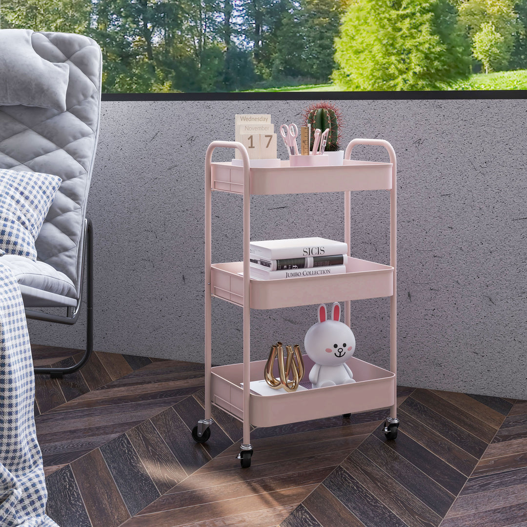 Three-Tier Steel Storage Trolley - Pink