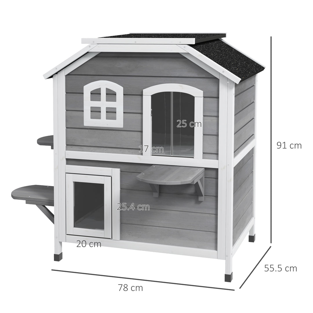 Solid Wood Cat Condos Pet House Water Proof Outdoor 2-Floor Villa