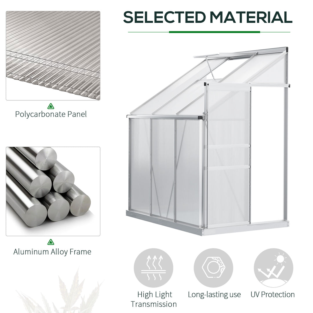 Walk-In Greenhouse Lean to Wall Polycarbonate Garden Greenhouse with Adjustable Roof Vent