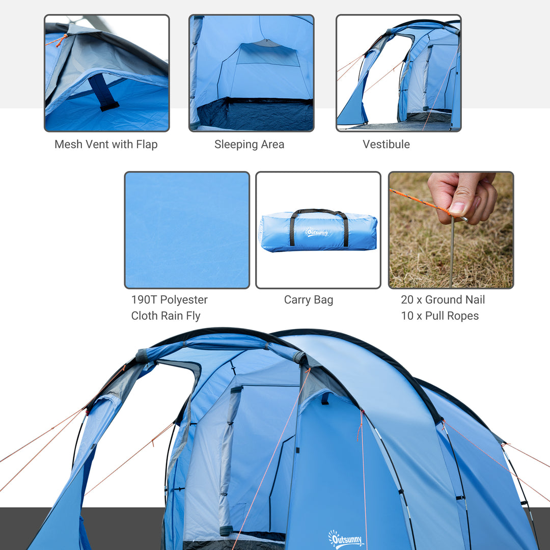 2-3 Man Tunnel Tents w/ Vestibule Camping Tent Porch Air Vents Rainfly Weather-Resistant Shelter Fishing Hiking Shelter