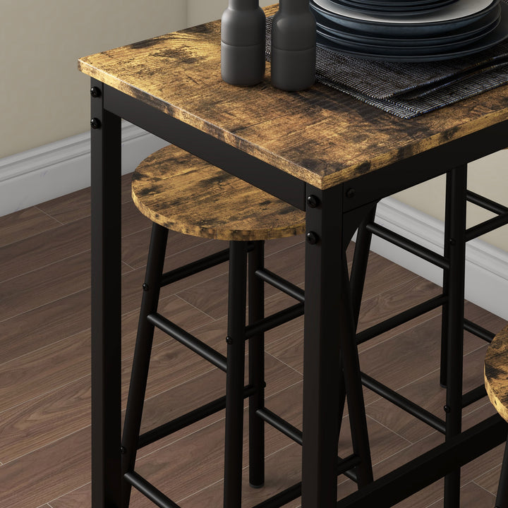 HOMCOM Bar Table Set, Industrial, 4 Stools, Rustic Brown