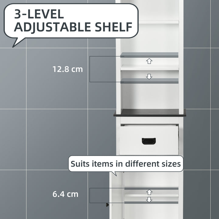 Kleankin Bathroom Bastion: Tall Slim Storage Cabinet with Adjustable Shelves & Drawer, White Aosom UK