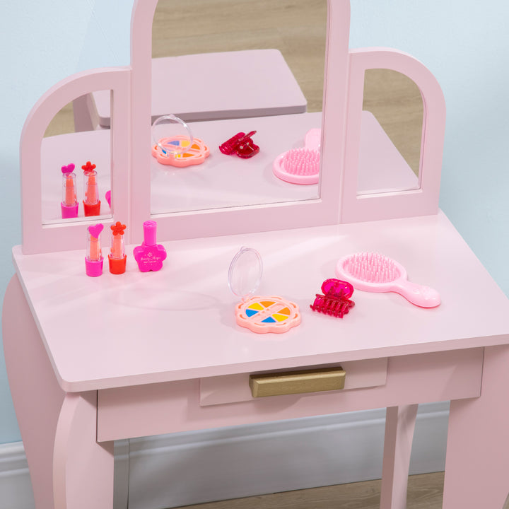 Kids Dressing Table with Mirror and Stool