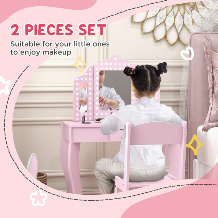 Kids Dressing Table Sets with Stool and Tri-Fold Mirror