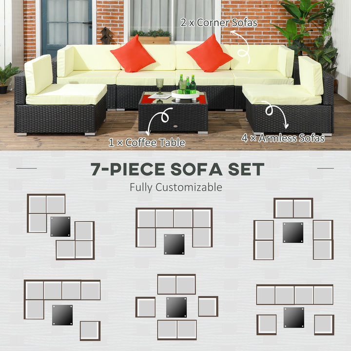 7 Pieces PE Rattan Garden Furniture Set w/ Thick Padded Cushion