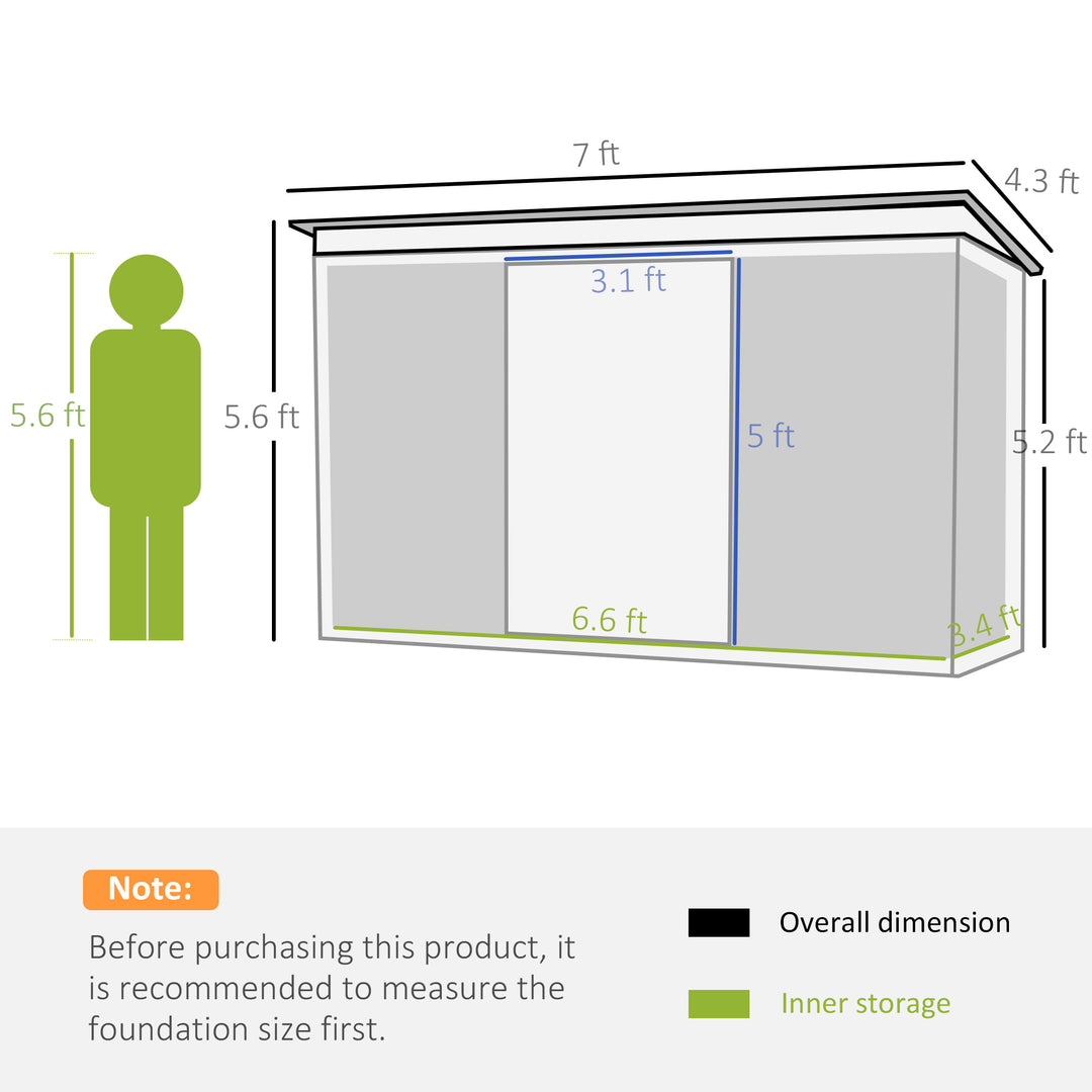 Pend Garden Storage Shed w/ Foundation Double Door Ventilation Window Sloped Roof Equipment Tool Storage 213 x 130 x 173 cm