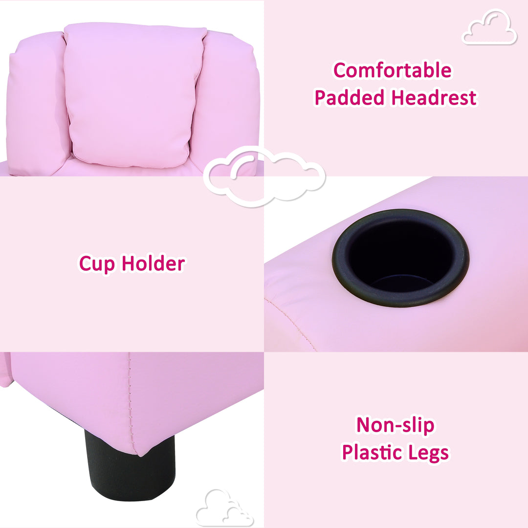 Children Recliner Armchair W/ Cup Holder-Pink