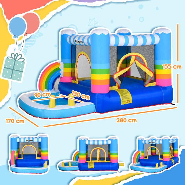 Kids Bouncy Castle House Inflatable Trampoline Water Pool 2 in 1 with Blower for Kids Age 3-12 Rainbow Design 2.9 x 2 x 1.55m