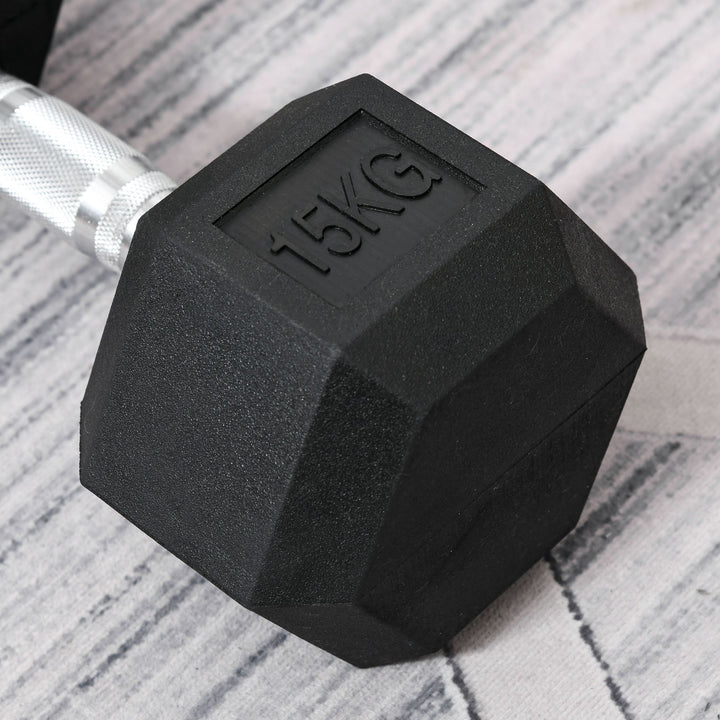 Fitness Fortifiers: 2x15kg Rubber Hex Dumbbells