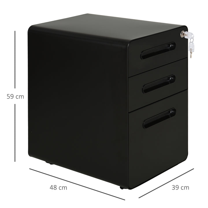 Vinsetto Fully Assembled 3-Drawer Mobile File Cabinet Lockable All-Metal Rolling Vertical File Cabinet Black