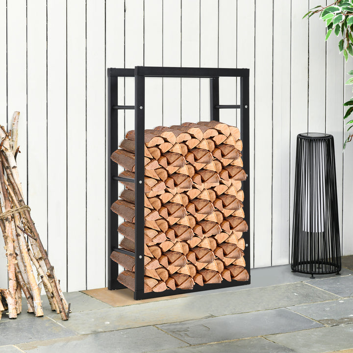 Metal Firewood Log Holder Tall Firewood Rack Indoor Outdoor Fireplace Wood Storage Shelf with Rust-Resistant