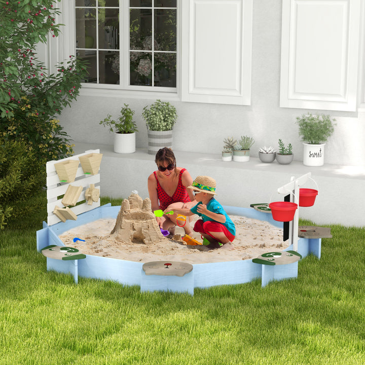 Kids Sandbox with Wooden Frame and 6 Seats