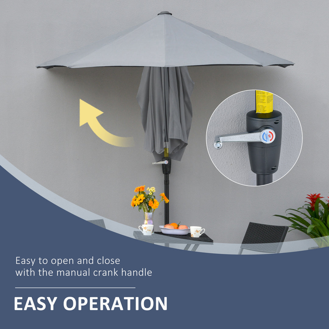 2m Half Parasol Market Umbrella Garden Balcony Parasol with Crank Handle